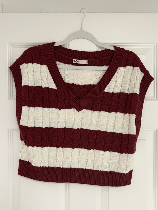SO Sweaters - SO Striped Cable-Knit V-Neck Sweater Vest